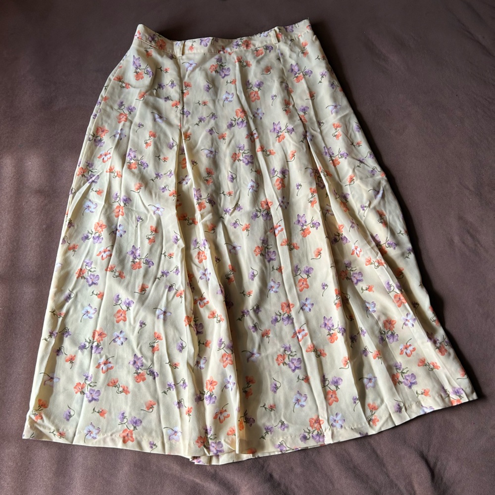 vintage yellow floral Midi Skirt